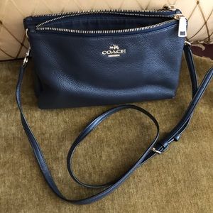 Navy blue soft leather coach purse